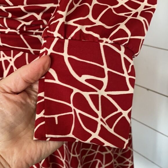 BCBGMaxAzria | Burnt Orange Giraffe Pattern Print Faux Wrap Ruched Dress | M - Picture 4 of 10